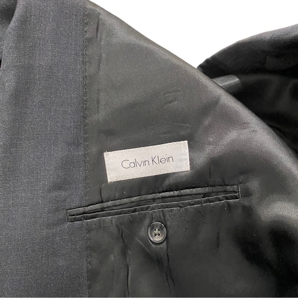 CALVIN KLEIN Men Black 100% Wool Jacket 46L Fully Lined Formal - Picture 5 of 13